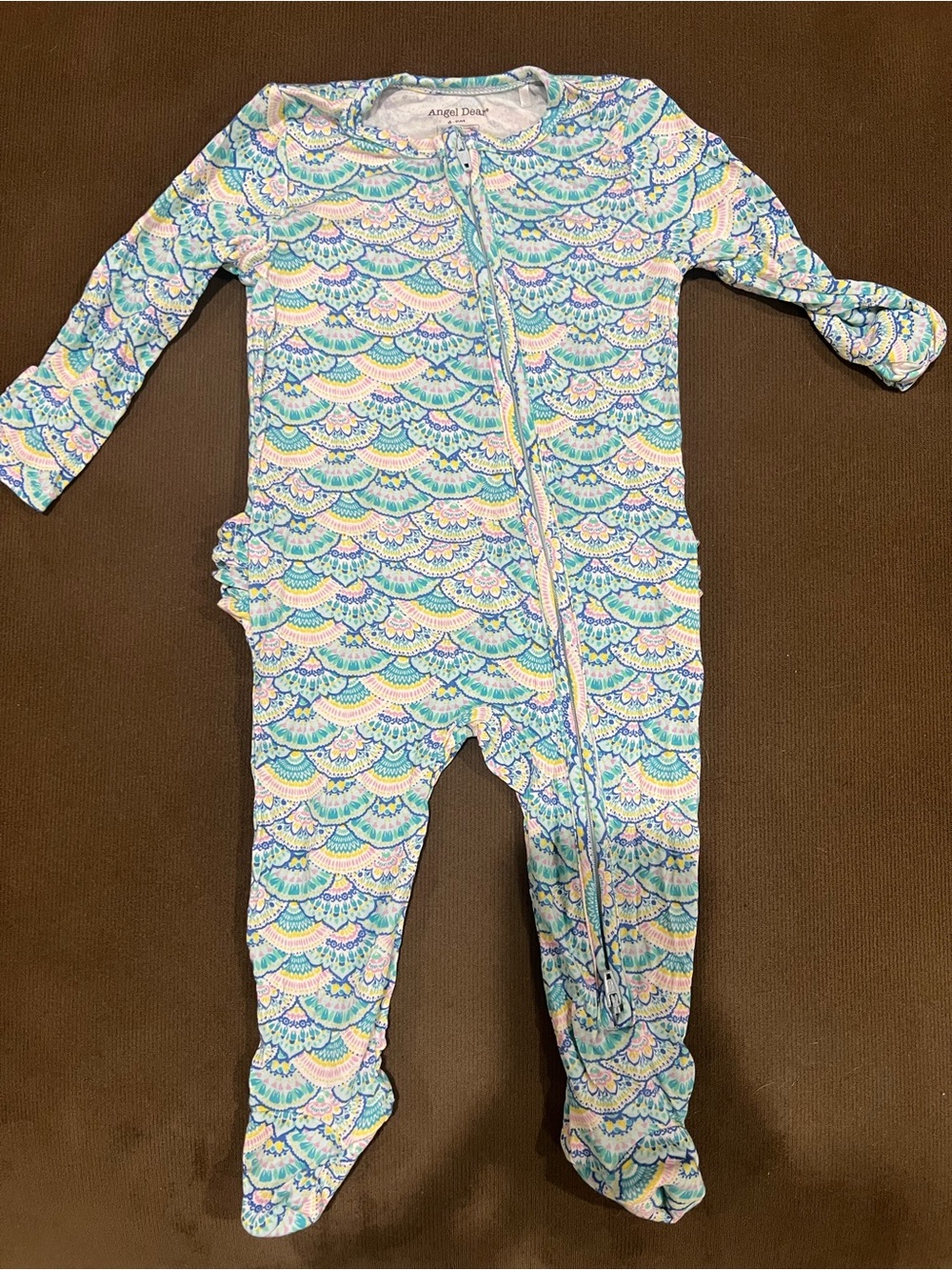 Angel Dear Bamboo Pink, Blue & Cream Scallop Print Footed One-Piece